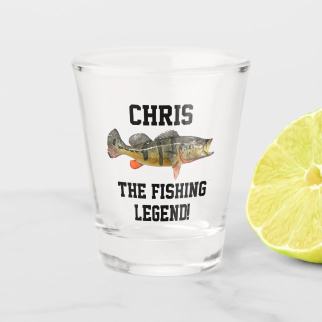 Funny Peacock Bass Fishing Quote Name Legend Shot Glass (Front)