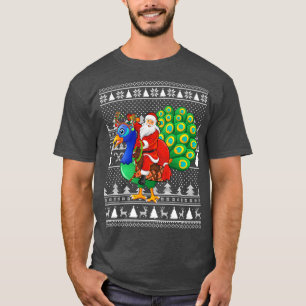 Funny Peacock Bird Lover Santa Riding Peacock Ugly T-Shirt