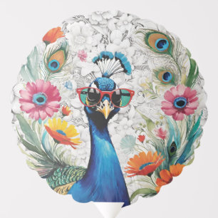 Funny Peacock in Sunglasses Floral Balloon