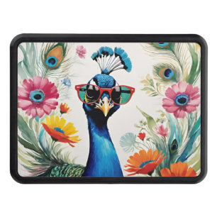 Funny Peacock Wearing Sunglasses Floral Hitch Cover