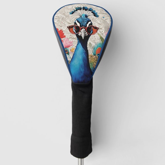 Funny Peacock Wearing Sunglasses Floral Lace Golf Head Cover (Front)