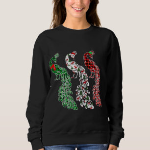 Funny Peacock Xmas Tree Lights Red Plaid Christmas Sweatshirt