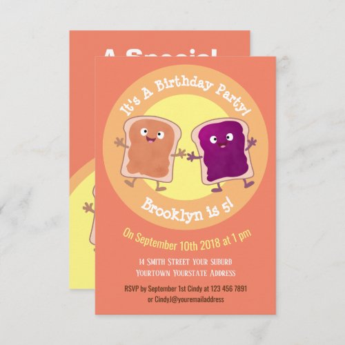 Funny peanut butter and jelly cartoon illustration invitation