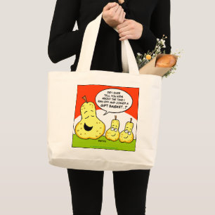 Funny Pears Cartoon Art Humorous Fruit GiftBasket Large Tote Bag