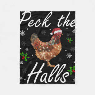 Funny Peck The Halls Christmas Chicken Snowflakes Fleece Blanket