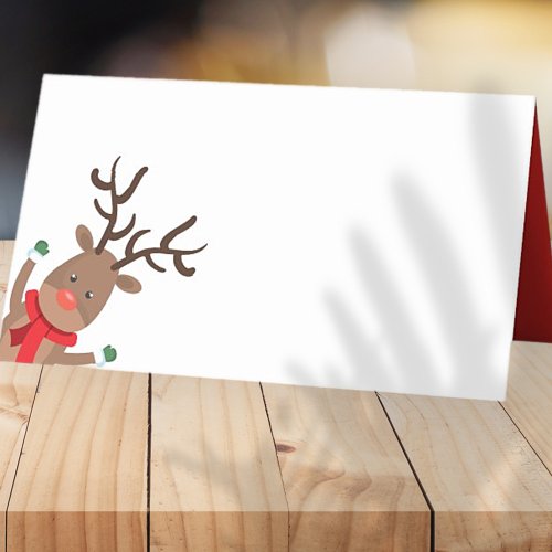 Funny Peek_a_Boo Christmas Reindeer  Holiday Place Card