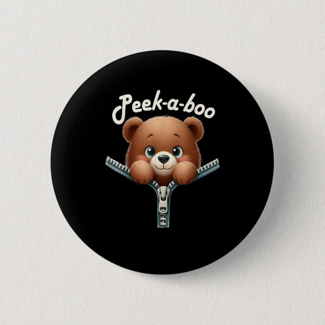 Funny - Peekabo - Bear Button (Front)