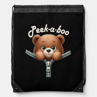 Funny - Peekabo - Bear Drawstring Bag