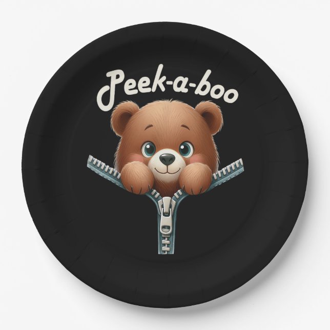 Funny - Peekabo - Bear Paper Plates (Front)