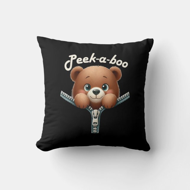 Funny - Peekabo - Bear Throw Pillow (Front)