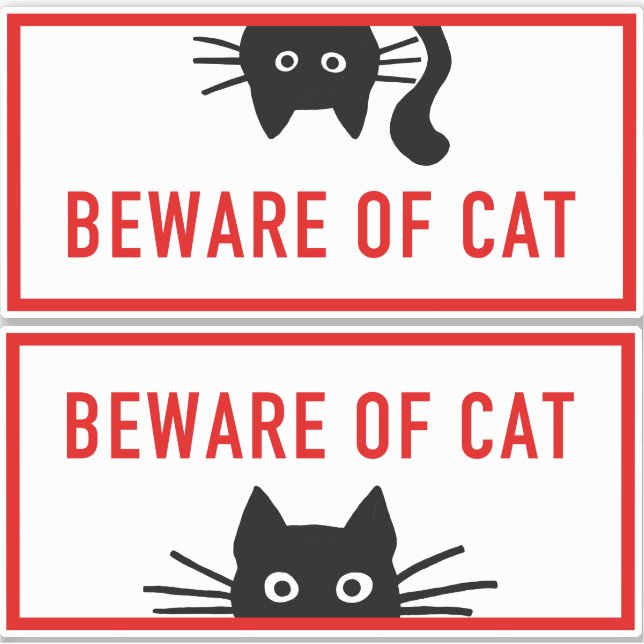 Funny Peeking Beware of Cat Signs Vinyl Stickers (Front)