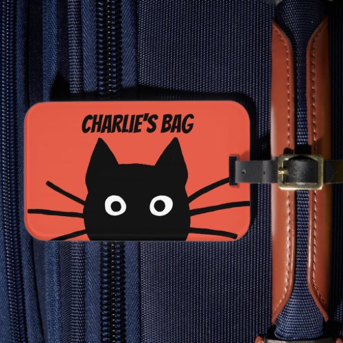Funny Peeking Black Cat Your Text Custom Luggage Tag
