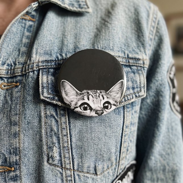 Funny Peeking Cat Stalker Kitten Meme Button (Creator Uploaded)