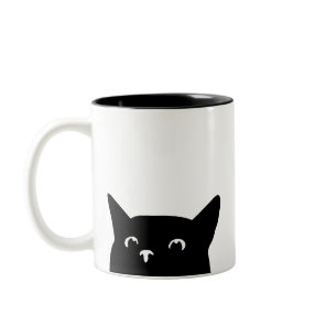 Funny Peeking Cat Two-Tone Coffee Mug