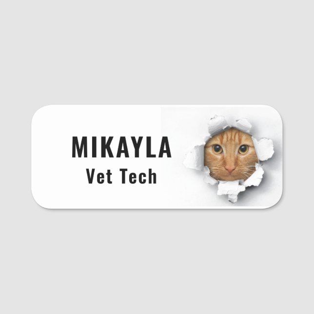 Funny Peeking Cat Veterinarian   Name Tag (Front)