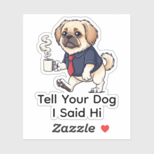Funny Pekingese Dog Business Suit Coffee Sticker