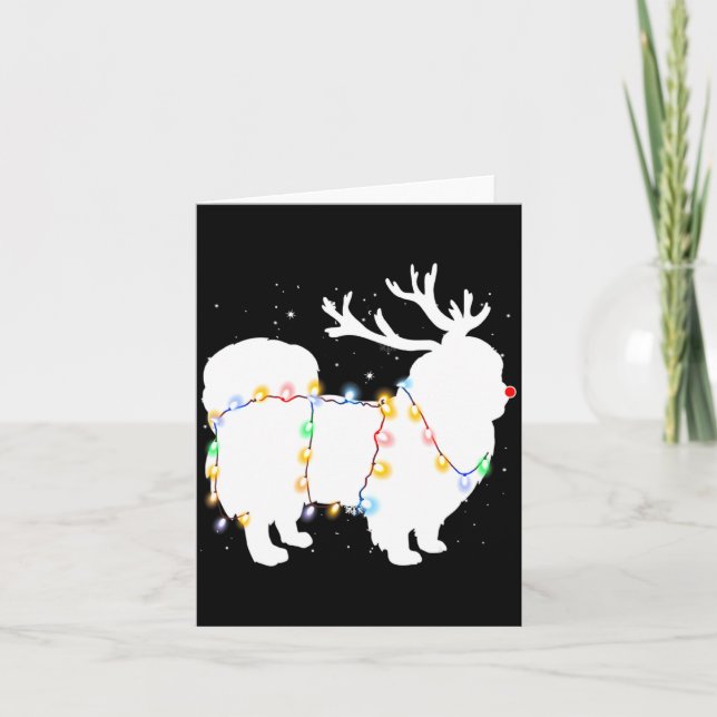 Funny Pekingese Dog Tree Christmas Lights Xmas Paj Card (Front)