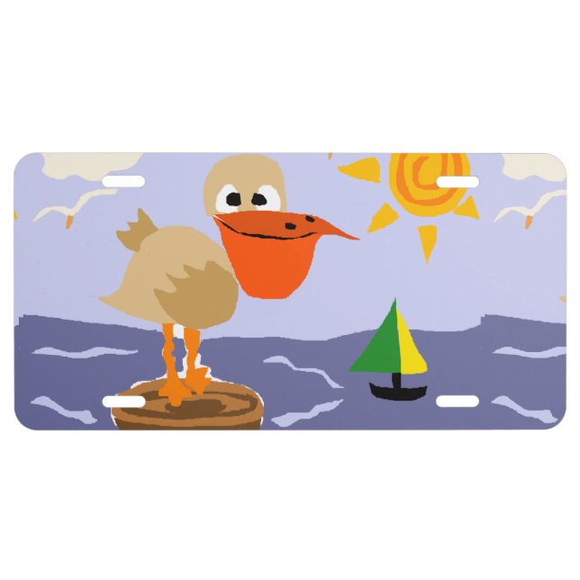Funny Pelican Beach Front License Plate (Front)