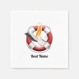 Funny Pelican in Life Buoy with Your Boat Name Napkins