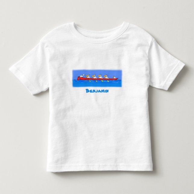 Funny pelican rowing team cartoon illustration toddler t-shirt (Front)