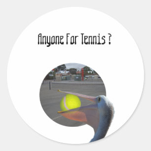 Funny Pelican Tennis Player,  Classic Round Sticker