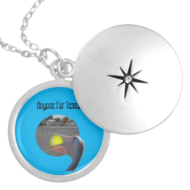 Funny Pelican Tennis Player, Locket Necklace  (Front)