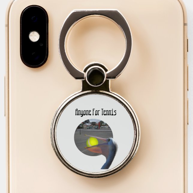 Funny Pelican Tennis Player, Phone Ring Stand  (Close Up)