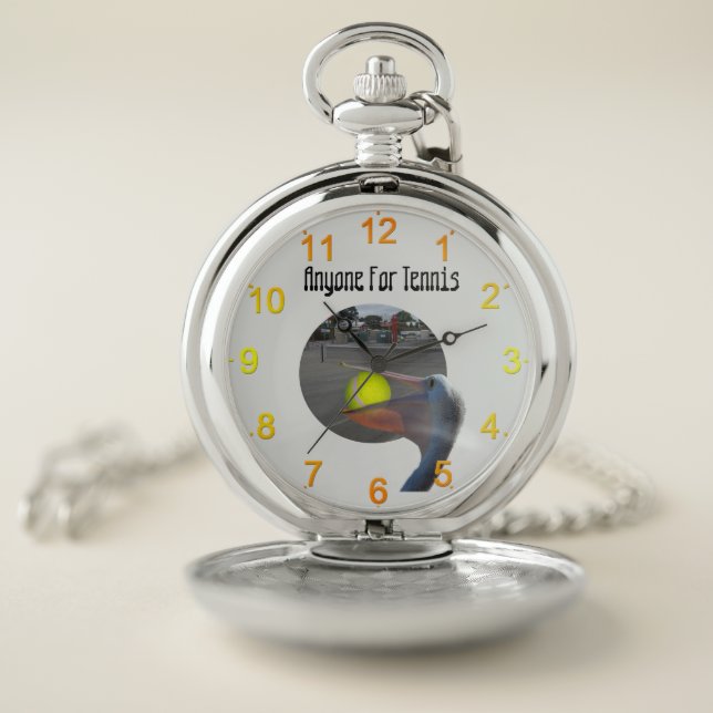 Funny Pelican Tennis Player, Pocket Watch (Inside)