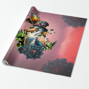 Funny pelican with steampunk hat wrapping paper