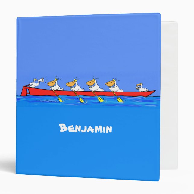 Funny pelicans rowing cartoon illustration 3 ring binder (Front/Inside)