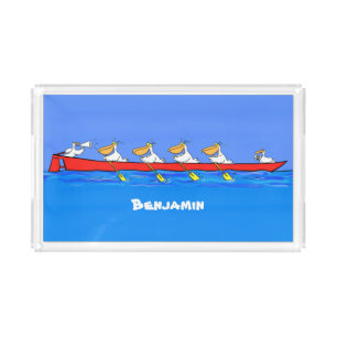 Funny pelicans rowing cartoon illustration acrylic tray