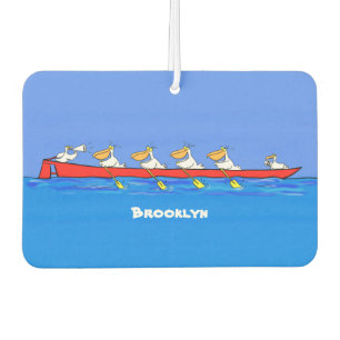 Funny pelicans rowing cartoon illustration air freshener