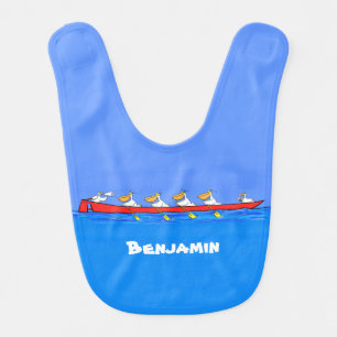 Funny pelicans rowing cartoon illustration baby bib