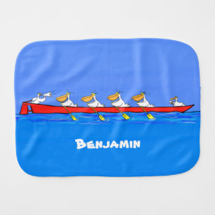 Funny pelicans rowing cartoon illustration baby burp cloth