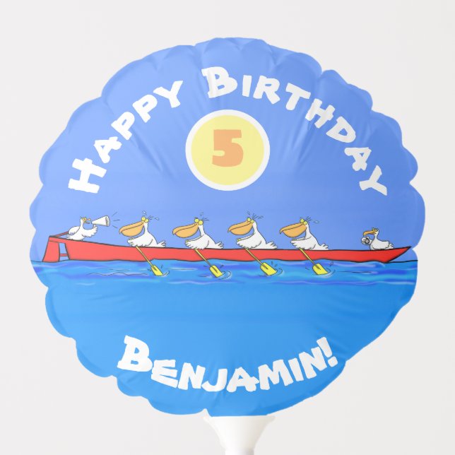 Funny pelicans rowing cartoon illustration balloon (Front)