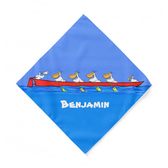 Funny pelicans rowing cartoon illustration bandana (Front)