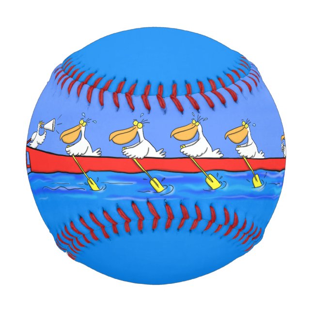 Funny pelicans rowing cartoon illustration baseball (Front)
