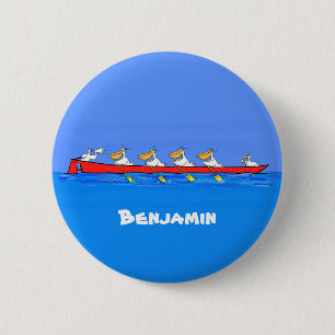 Funny pelicans rowing cartoon illustration button