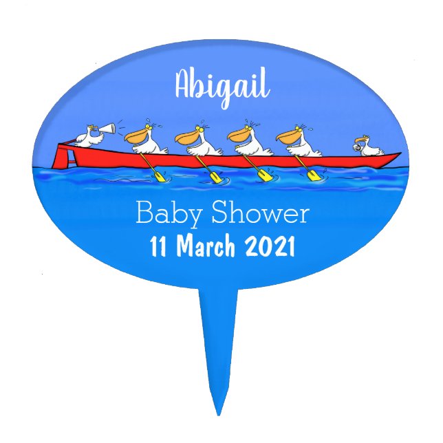 Funny pelicans rowing cartoon illustration cake topper (Front)
