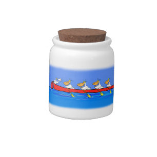 Funny pelicans rowing cartoon illustration candy jar