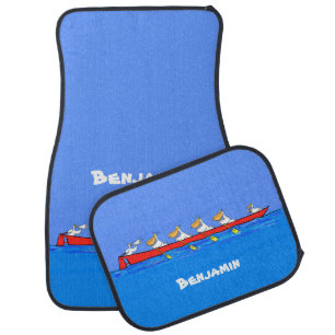Funny pelicans rowing cartoon illustration car floor mat