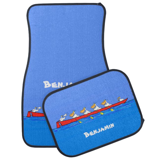 Funny pelicans rowing cartoon illustration car floor mat (Set)