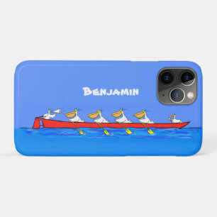 Funny pelicans rowing cartoon illustration iPhone 11 pro case