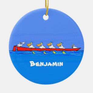 Funny pelicans rowing cartoon illustration ceramic ornament