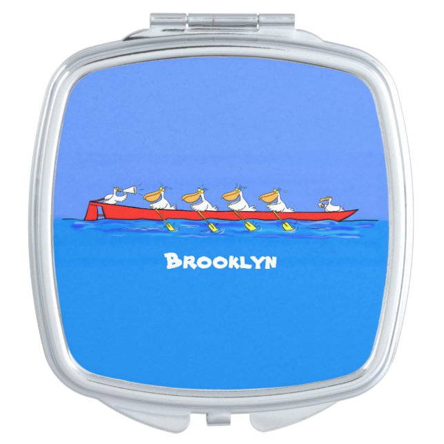 Funny pelicans rowing cartoon illustration compact mirror (Front)