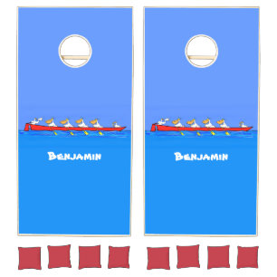 Funny pelicans rowing cartoon illustration cornhole set