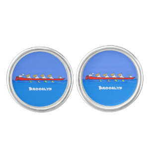 Funny pelicans rowing cartoon illustration cufflinks