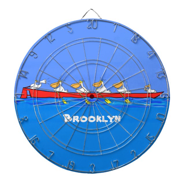 Funny pelicans rowing cartoon illustration dart board (Front)