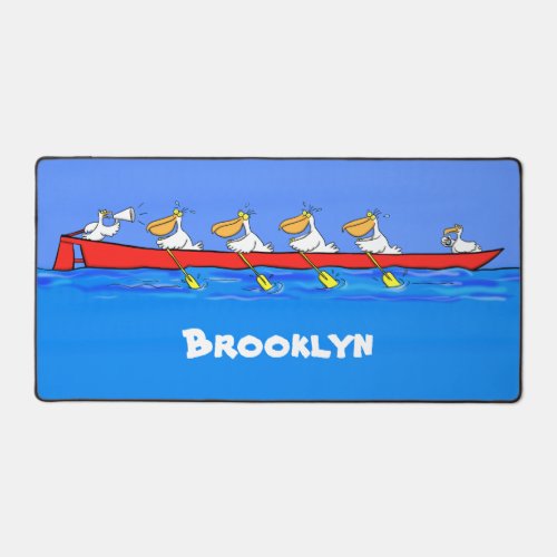 Funny pelicans rowing cartoon illustration desk mat