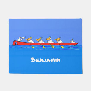 Funny pelicans rowing cartoon illustration doormat